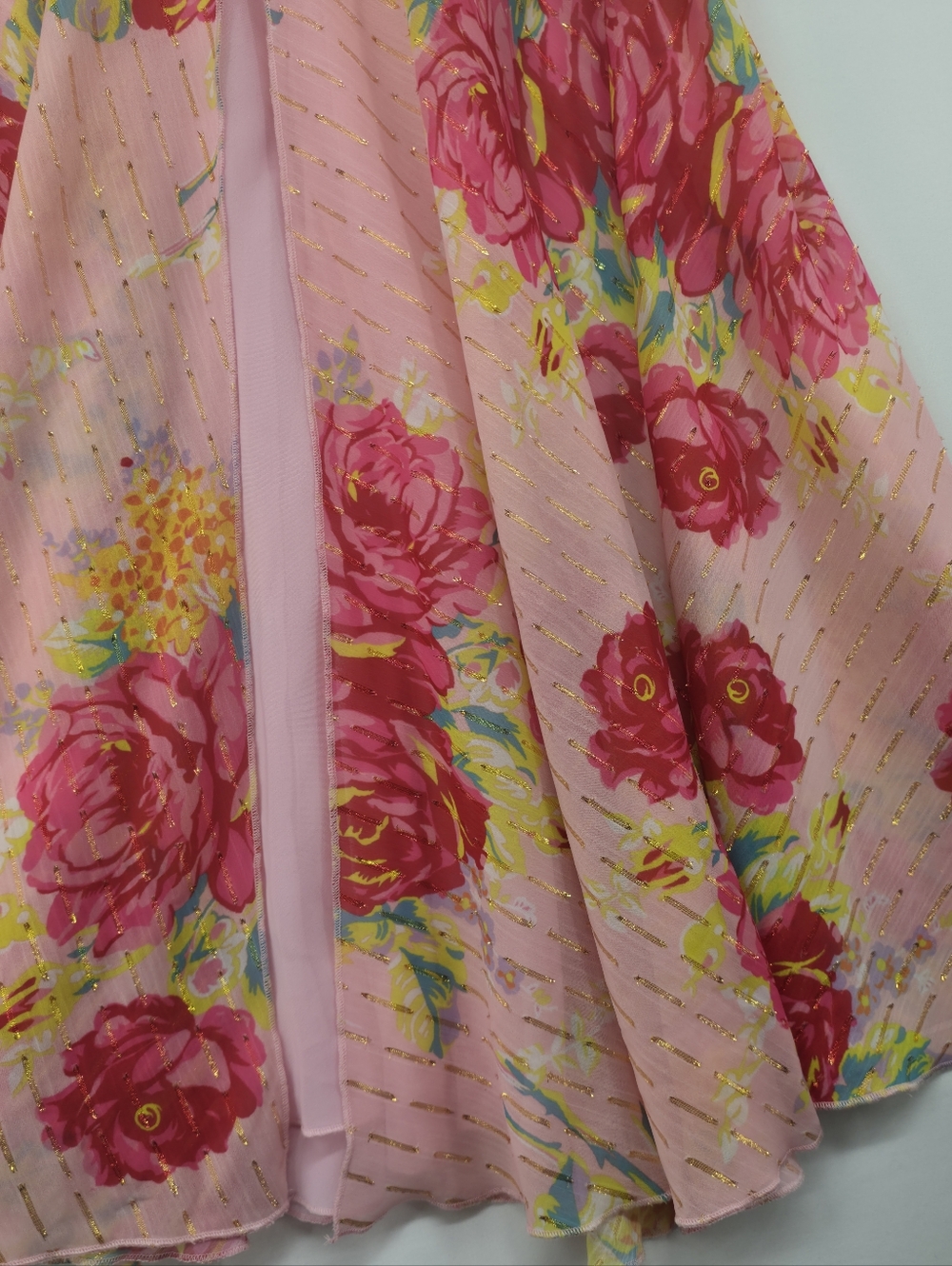 Betsey Johnson Pink Floral Maxi Dress M Sweetheart Sheer Layered Romantic - Picture 9 of 16